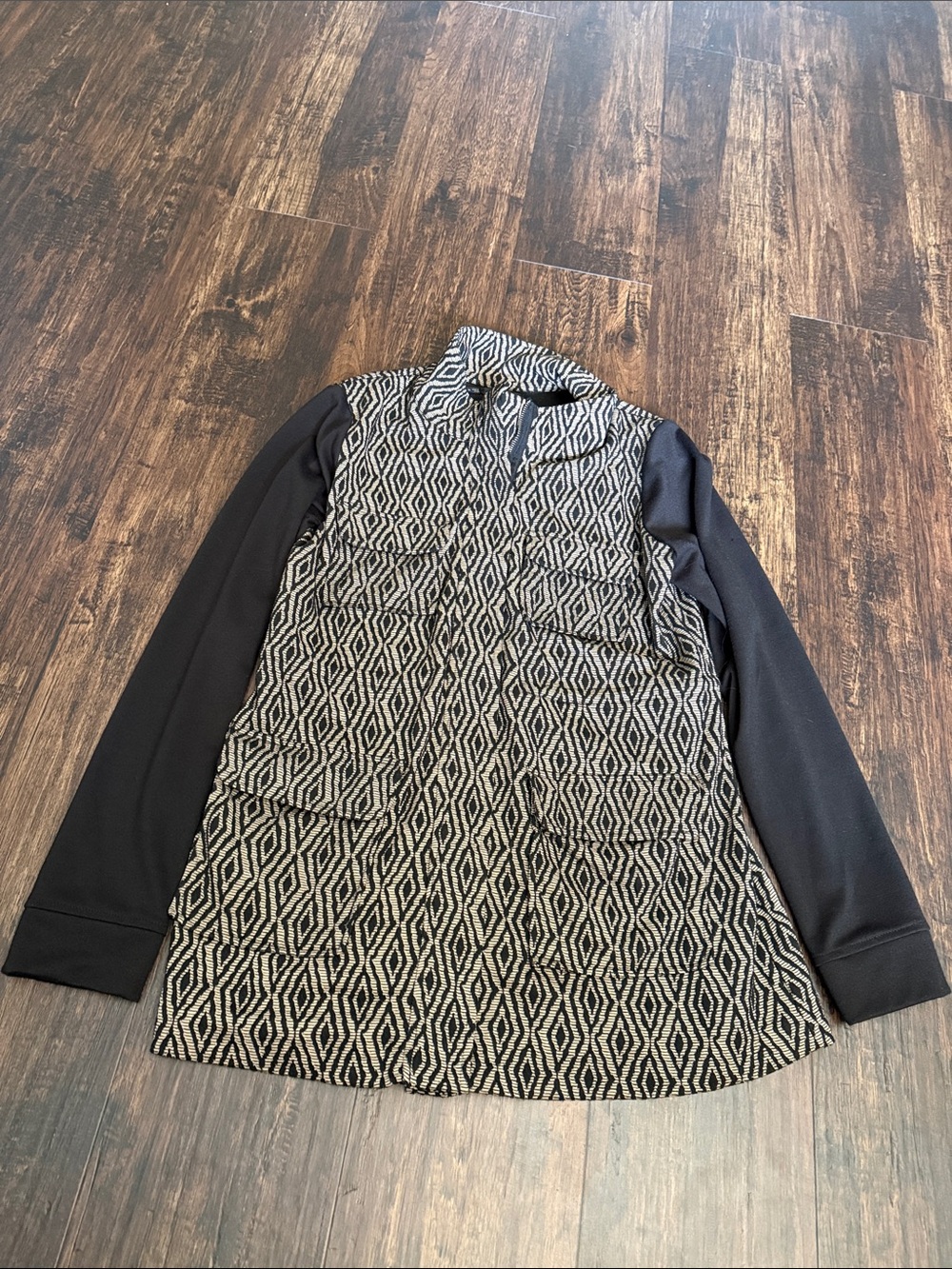 Maurices Black and Cream Geometric Quilted Blazer